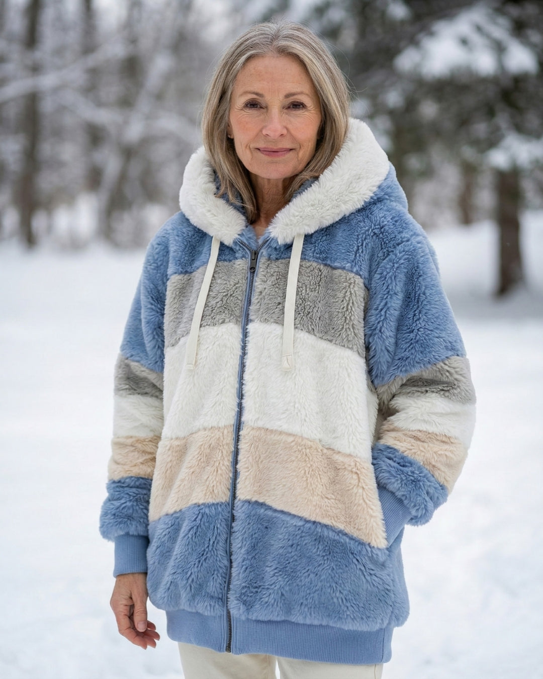 Colorblock Plush Coat