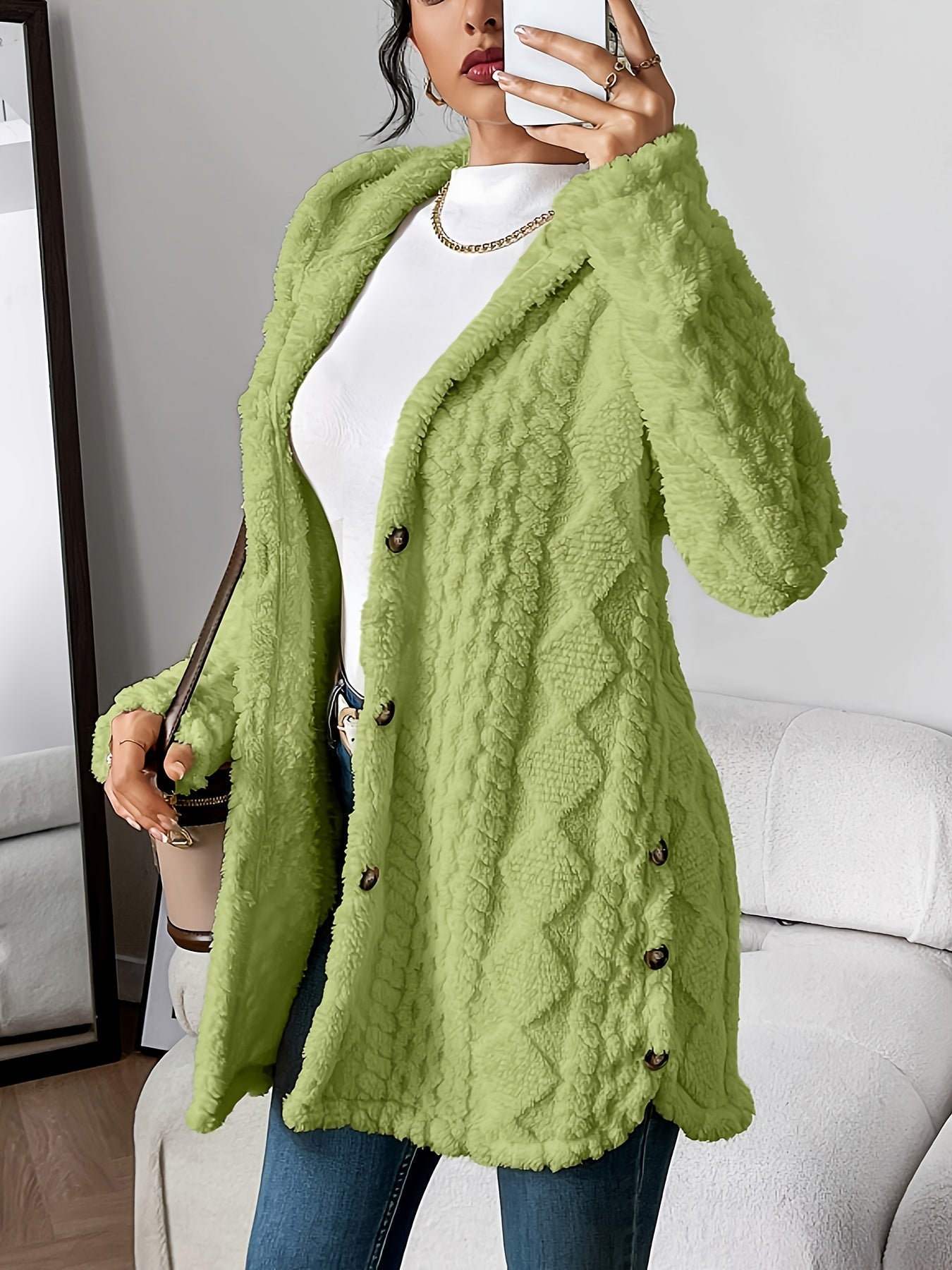 Paula™ - Plush Diamond-Patterned Hooded Cardigan