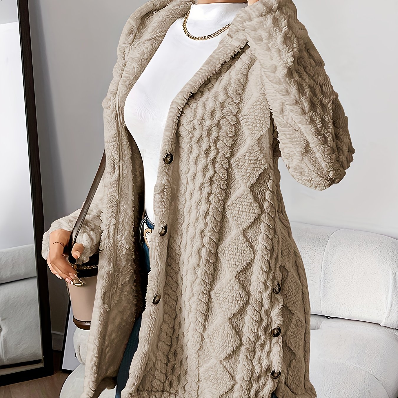Paula™ - Plush Diamond-Patterned Hooded Cardigan