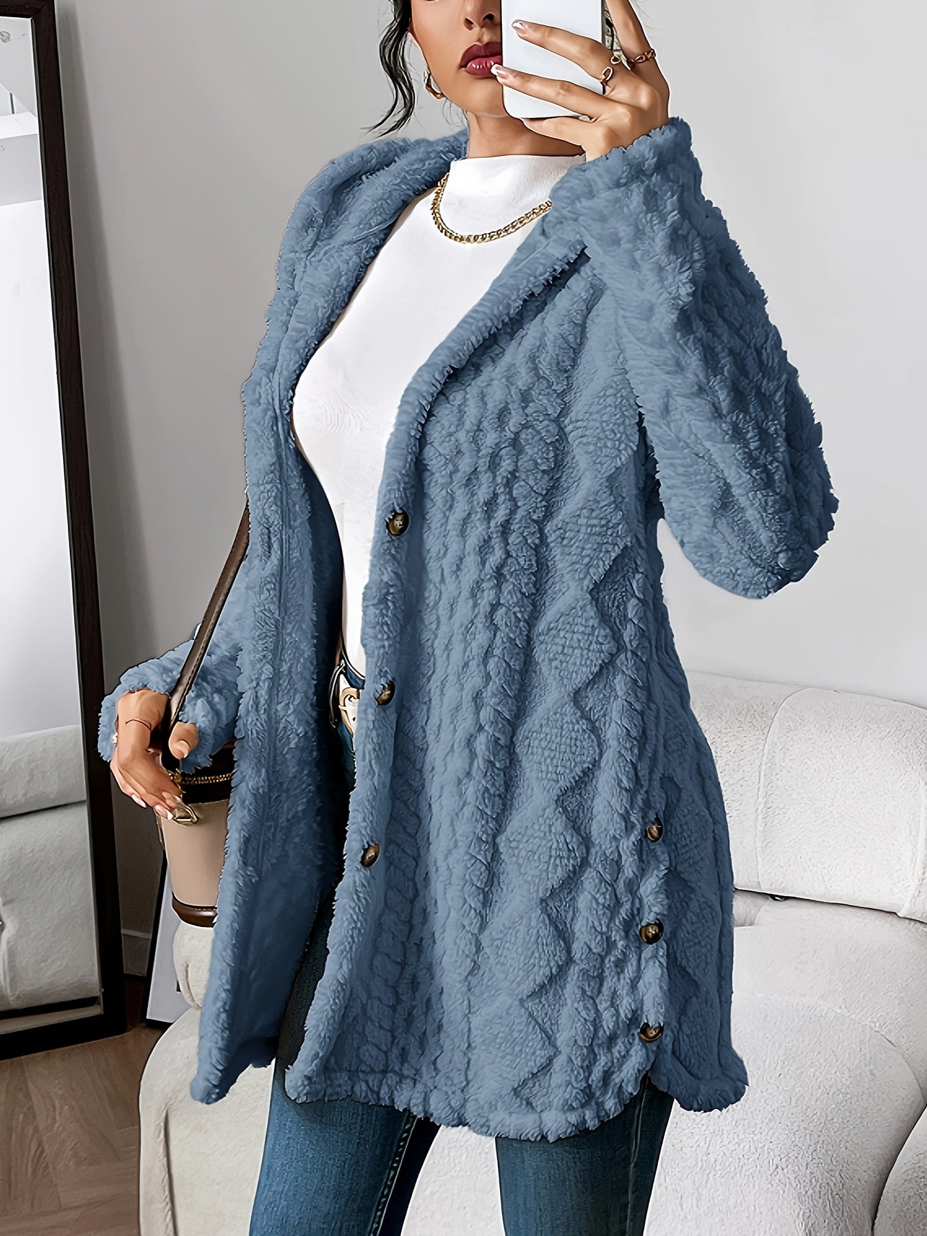 Paula™ - Plush Diamond-Patterned Hooded Cardigan