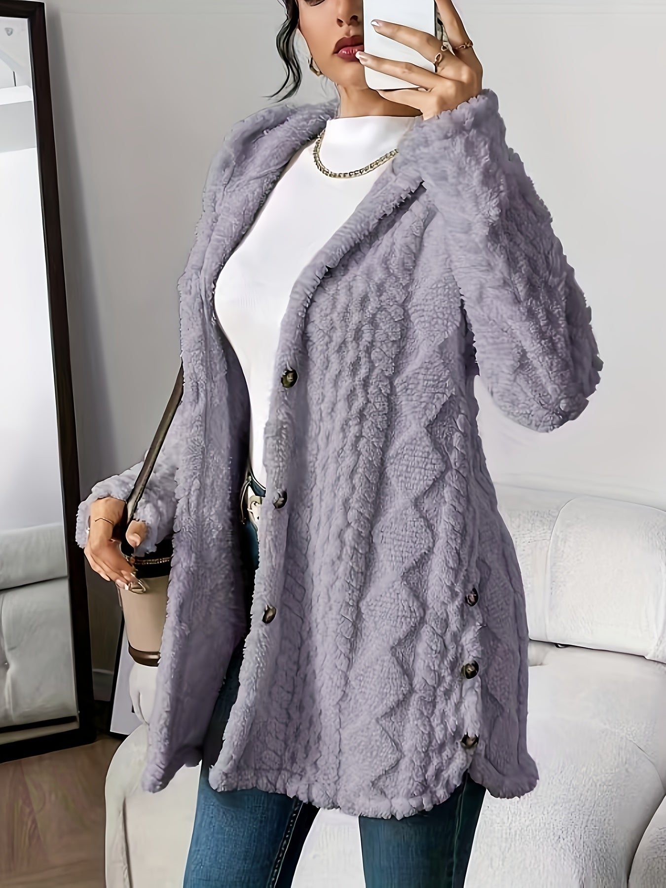 Paula™ - Plush Diamond-Patterned Hooded Cardigan