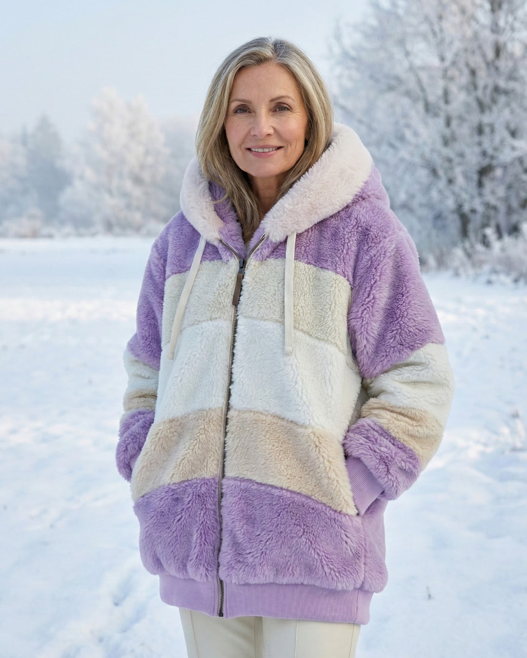 Colorblock Plush Coat