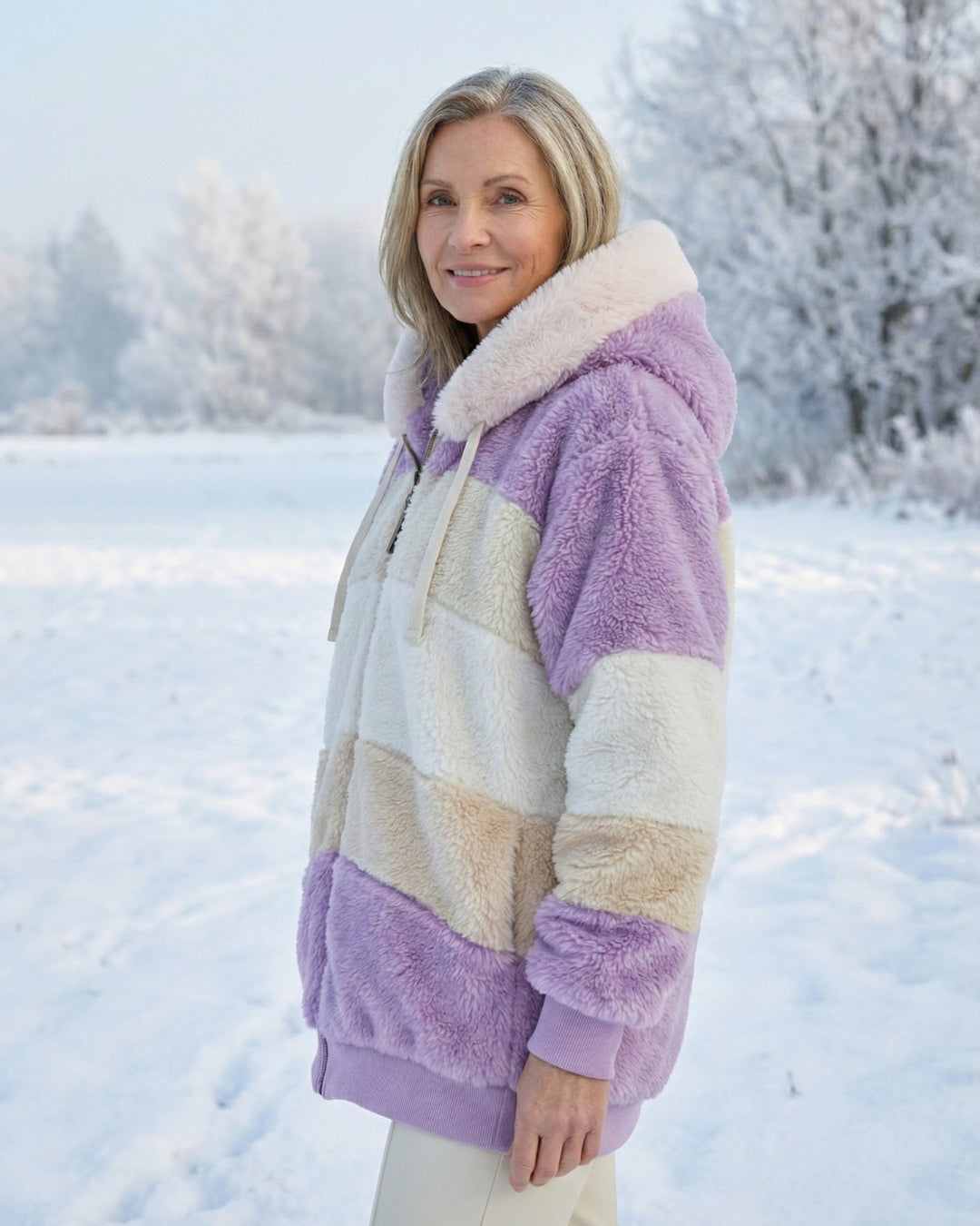 Colorblock Plush Coat