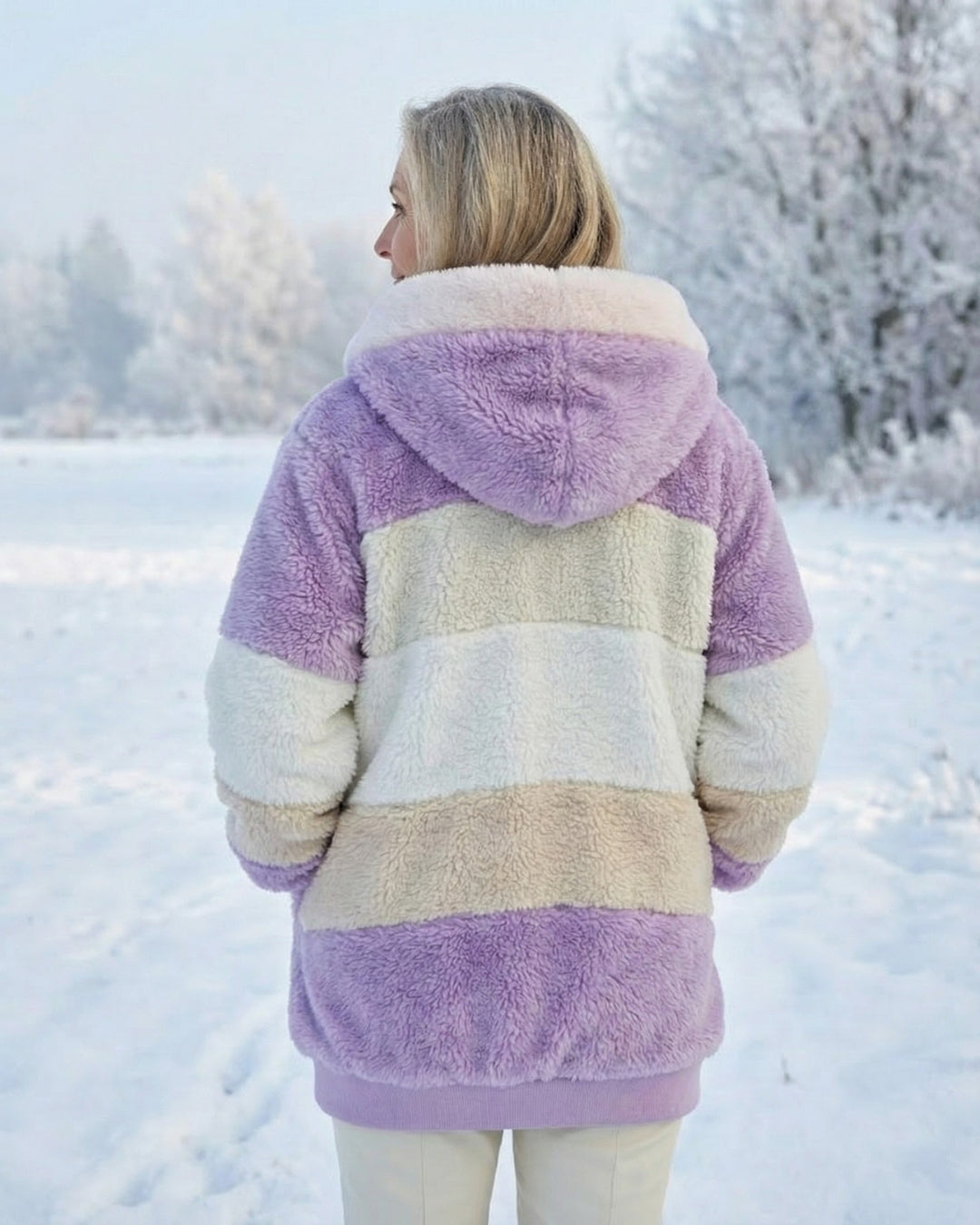 Colorblock Plush Coat