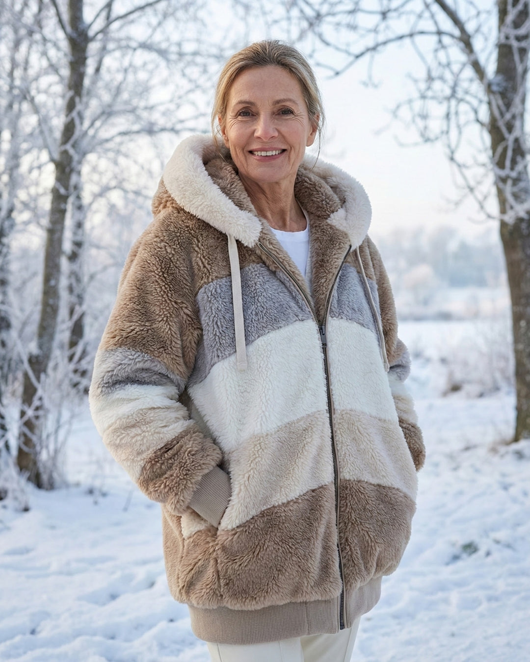 Colorblock Plush Coat