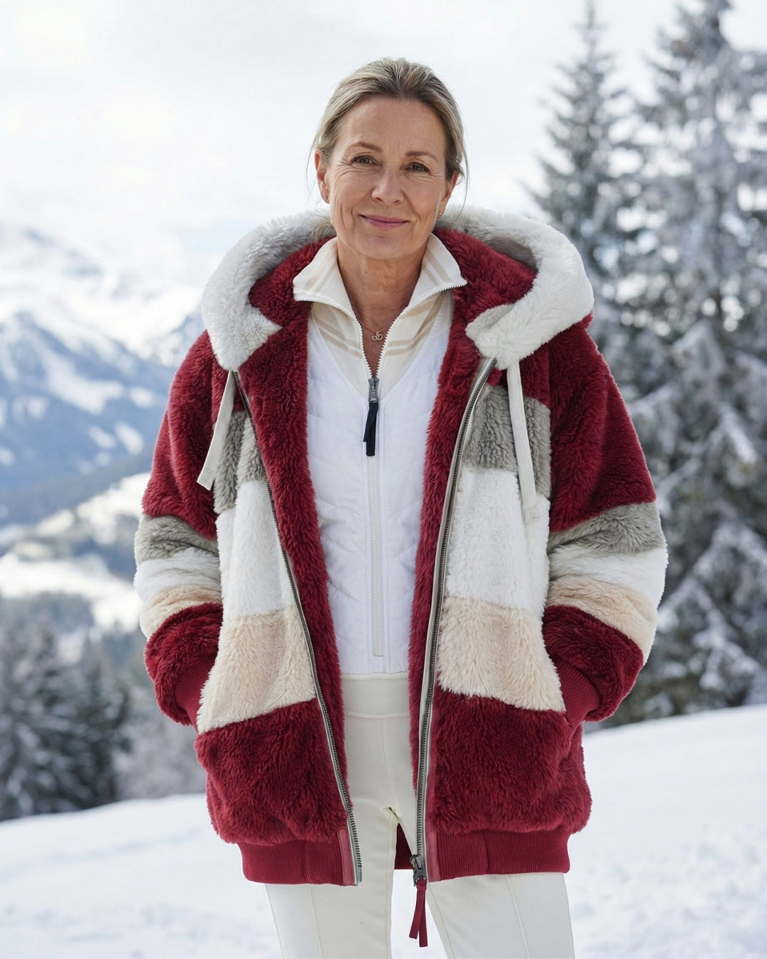 Colorblock Plush Coat