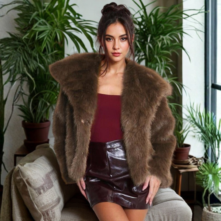 CORRINE™ - Classy Long Sleeve Collared Fuzzy Coat