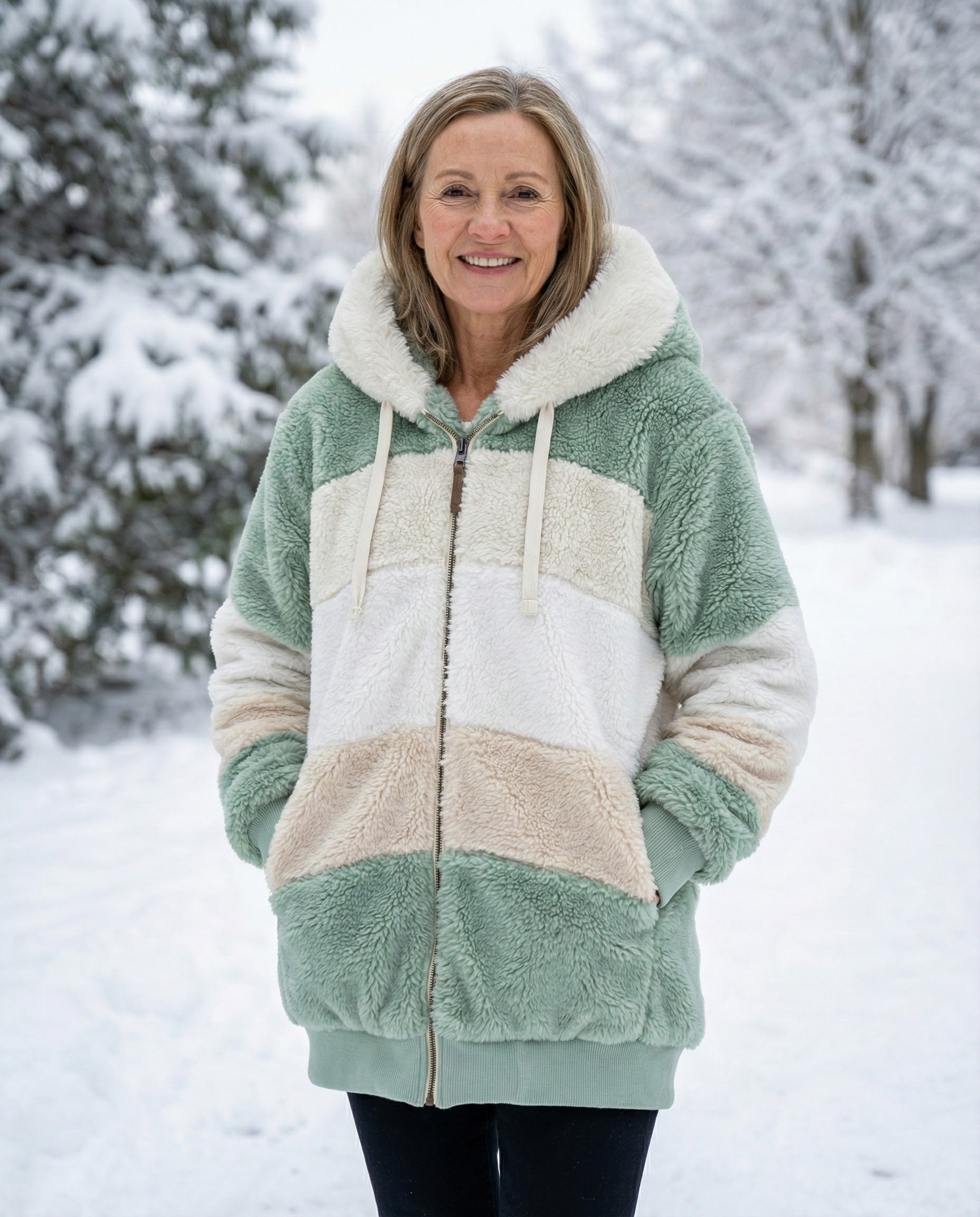 Colorblock Plush Coat