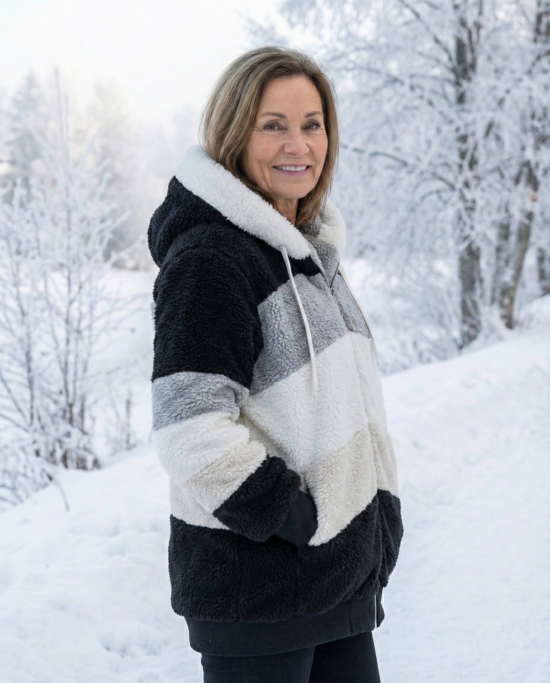 Colorblock Plush Coat