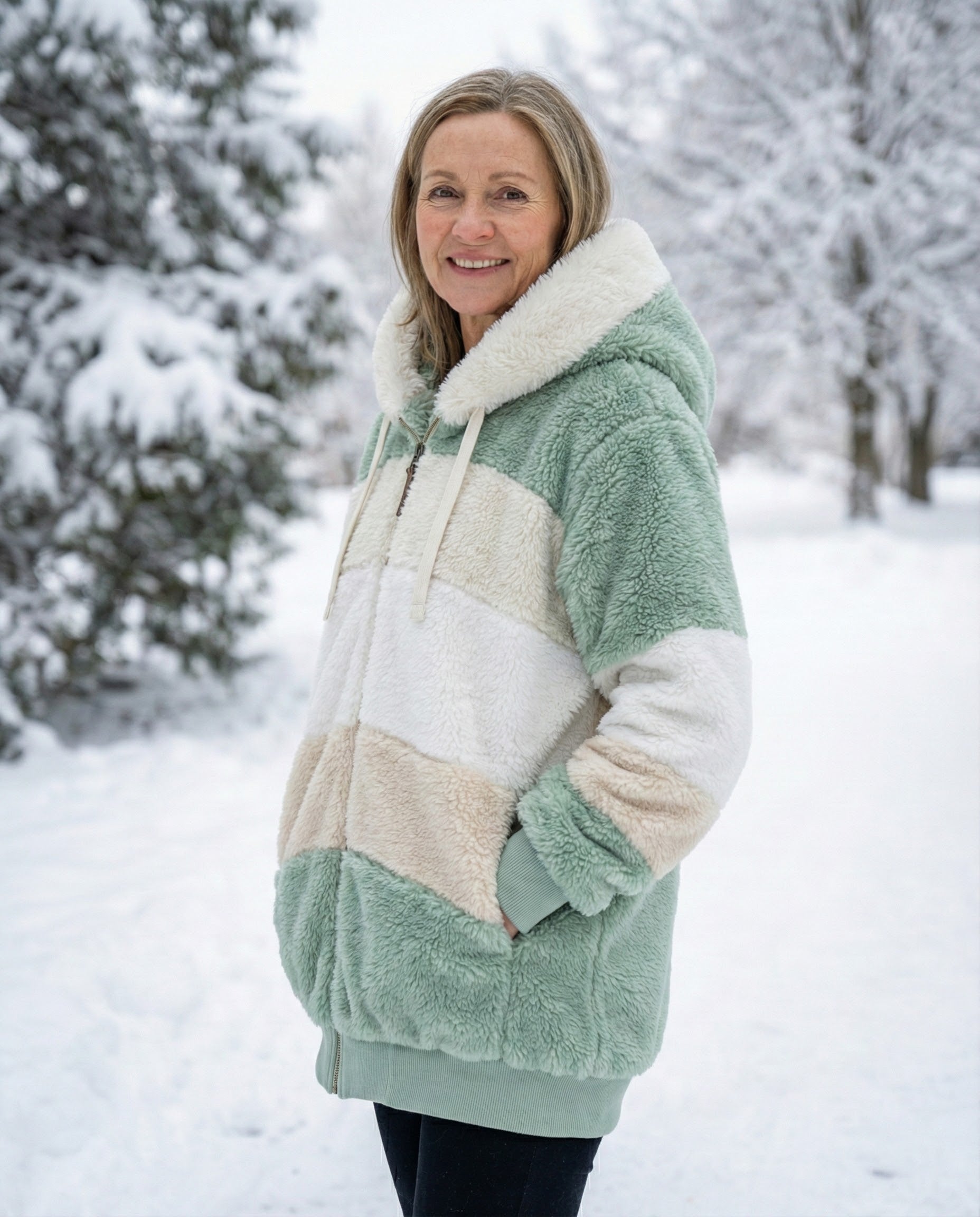 Colorblock Plush Coat