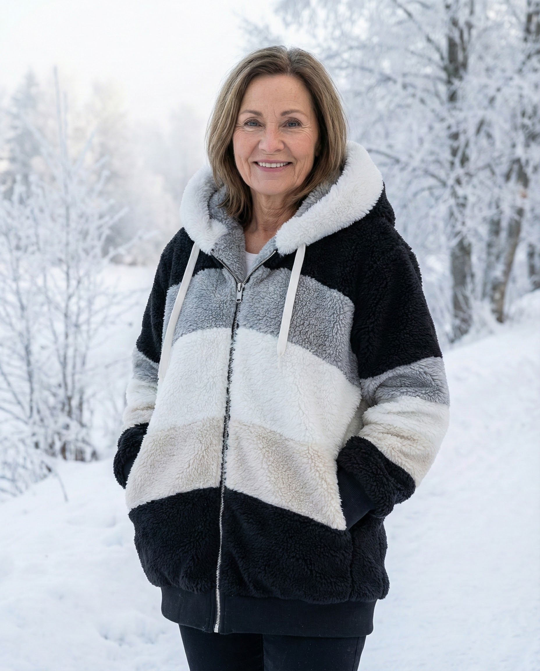 Colorblock Plush Coat