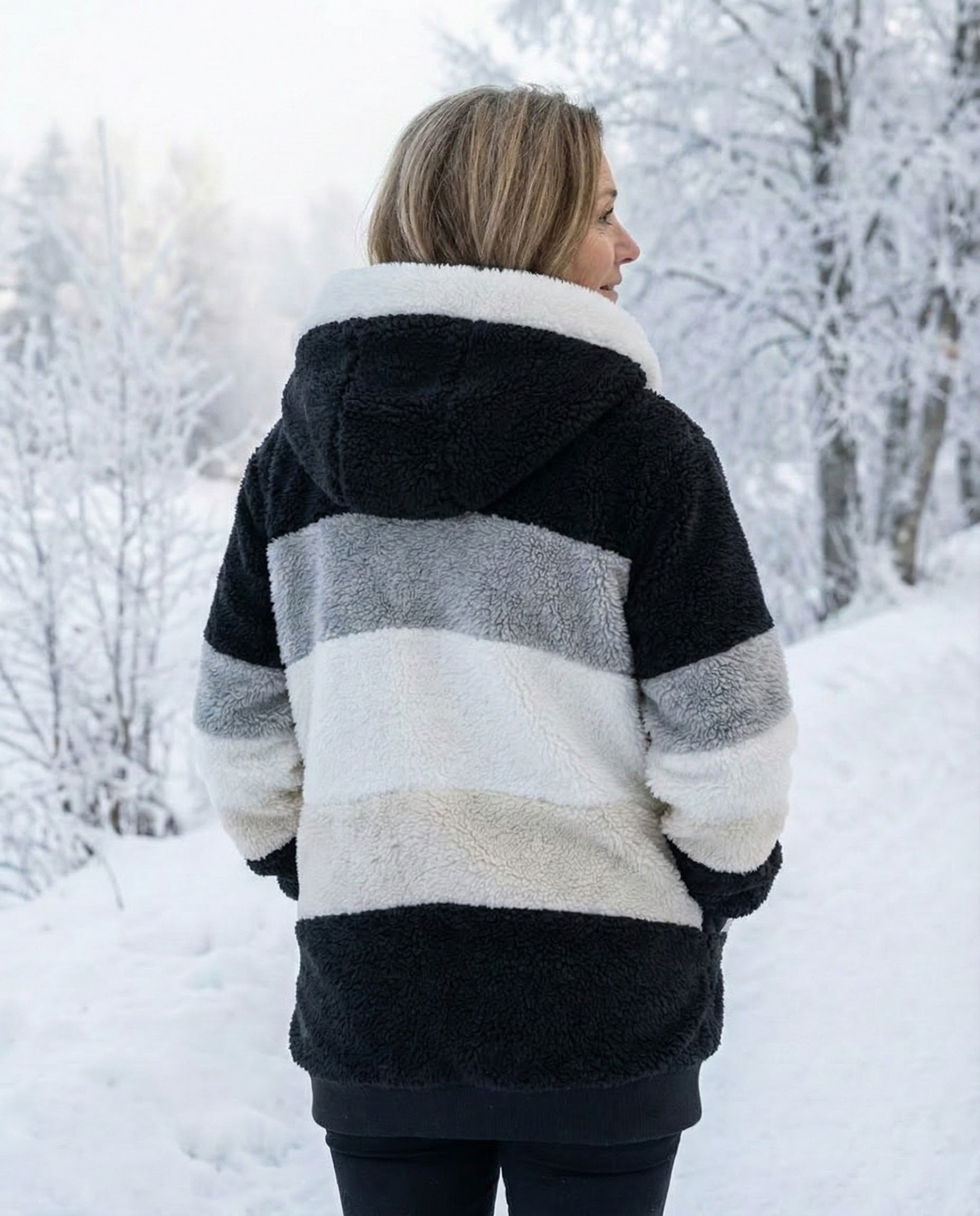 Colorblock Plush Coat