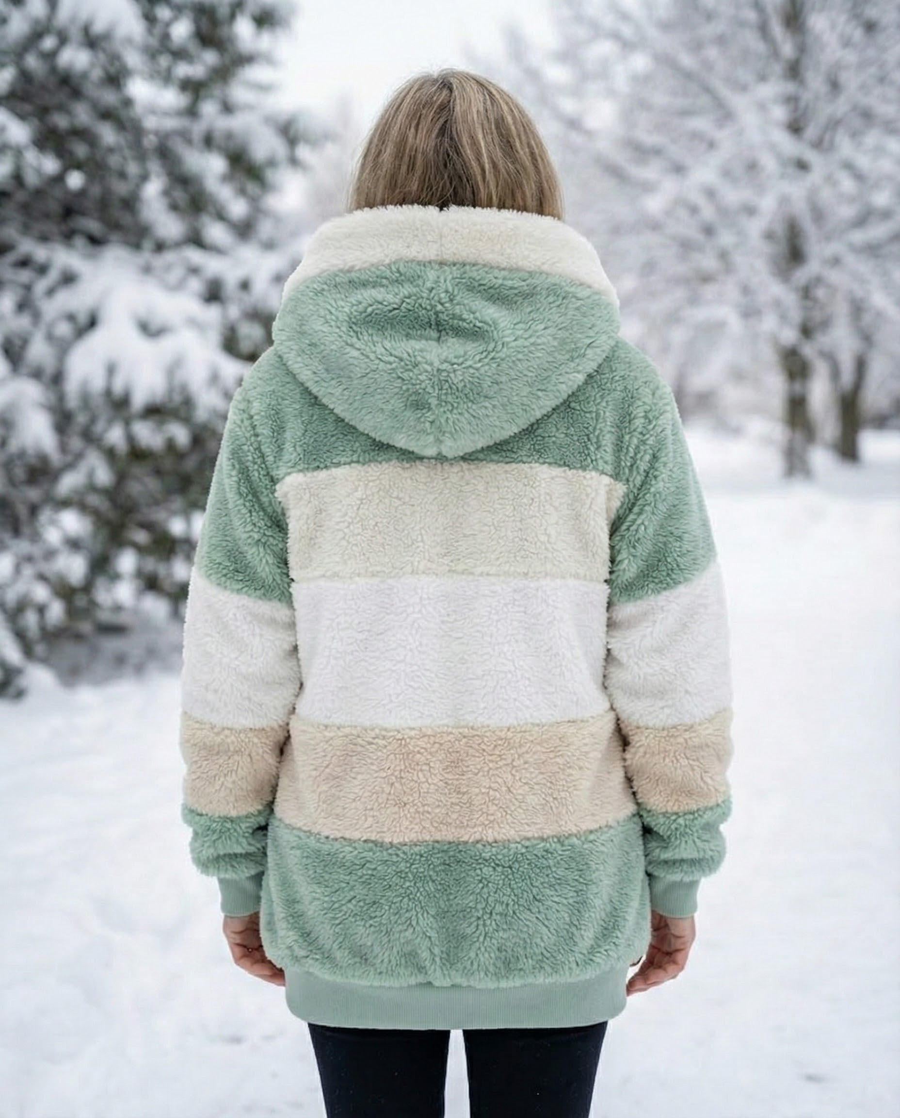 Colorblock Plush Coat